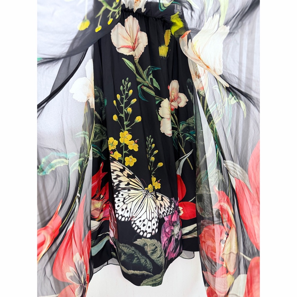 Alice + Olivia Nilda Maxi Skirt Black Essential Floral Silk Chiffon Full 0 - Picture 9 of 16